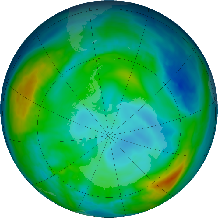 Antarctic ozone map for 01 June 2015